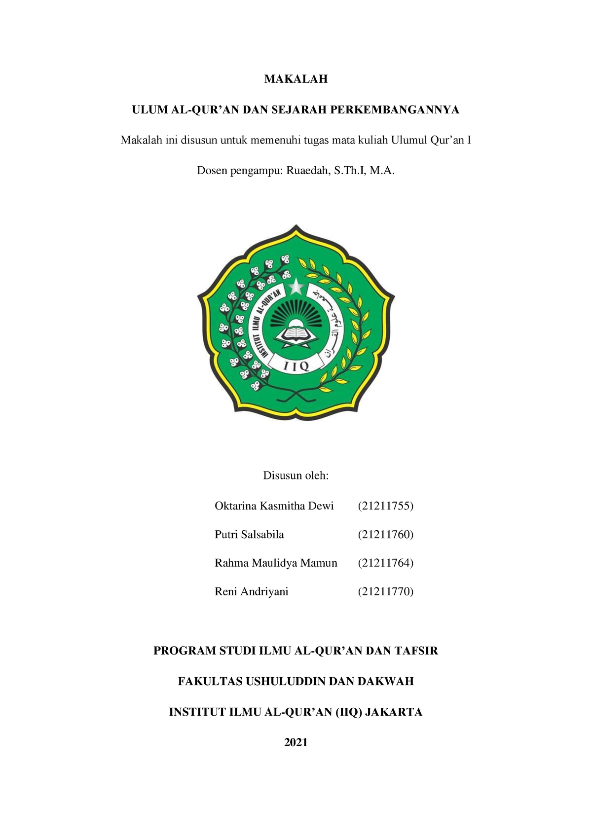 Ulumul Quran DAN Sejarah Perkembangannya - MAKALAH ULUM AL-QUR’AN DAN ...