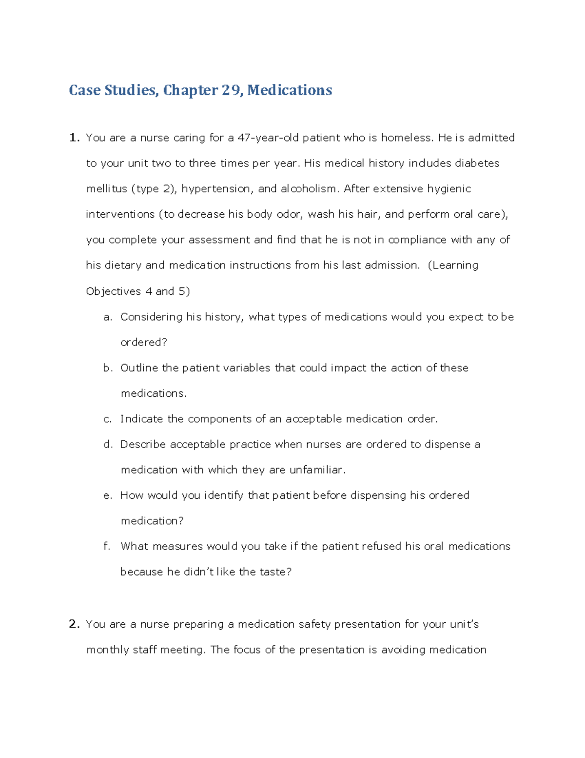 Chapter 29- Medications Case Study - Case Studies, Chapter 29 ...