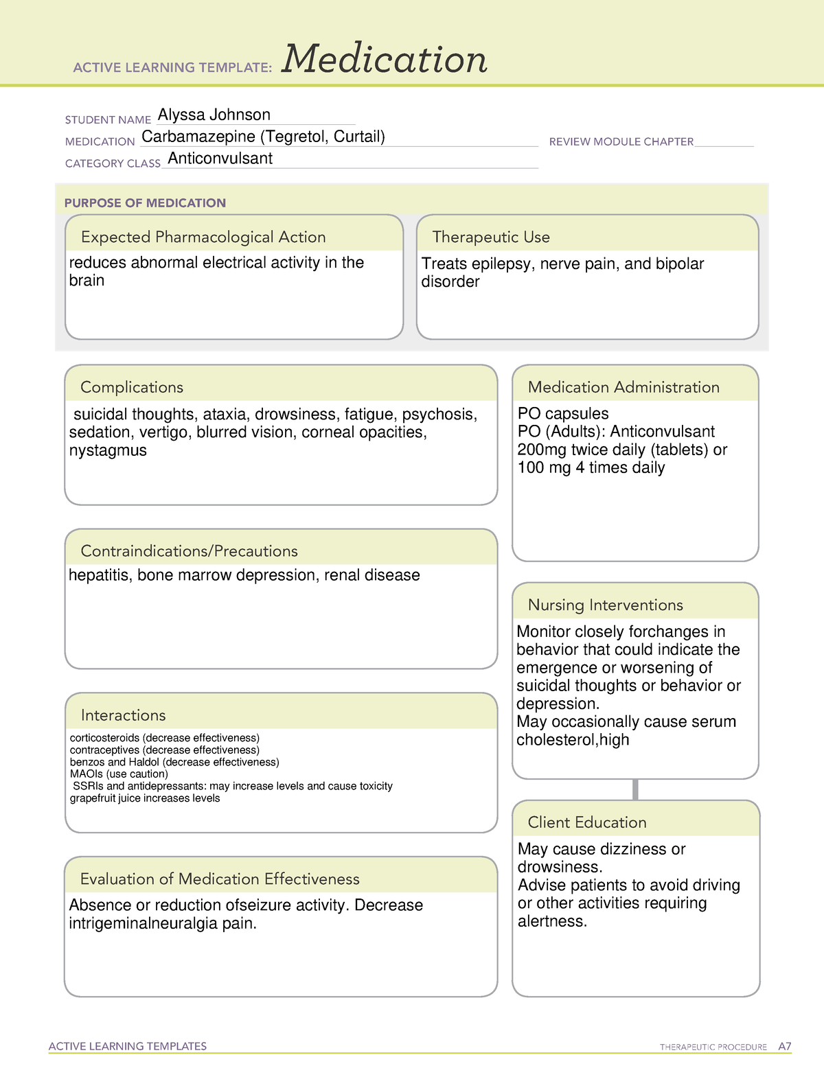 Carbamazepine (Tegretol, Curtail) - ACTIVE LEARNING TEMPLATES ...