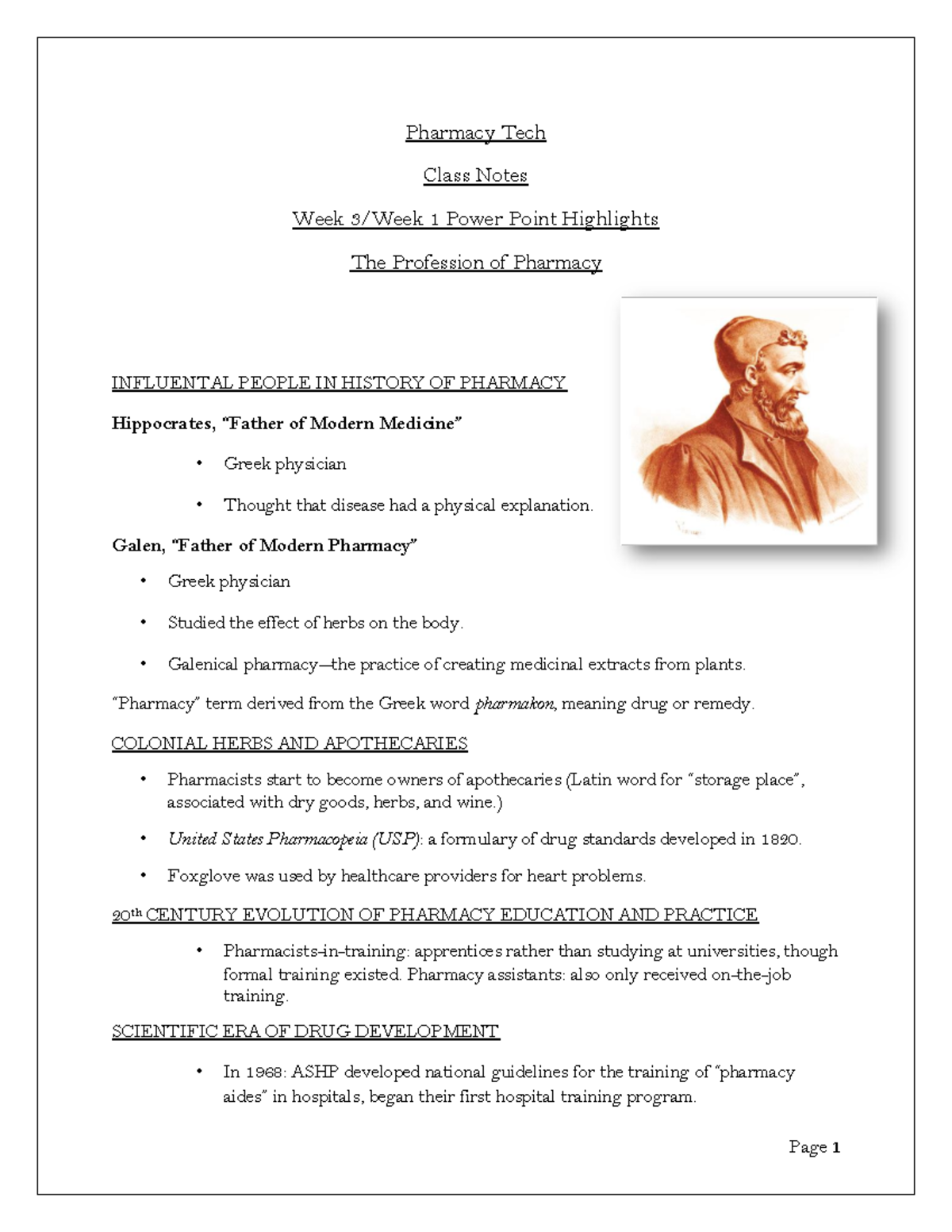 The Profession of Pharmacy - Pharmacy Tech Class Notes Week 3/Week 1 ...