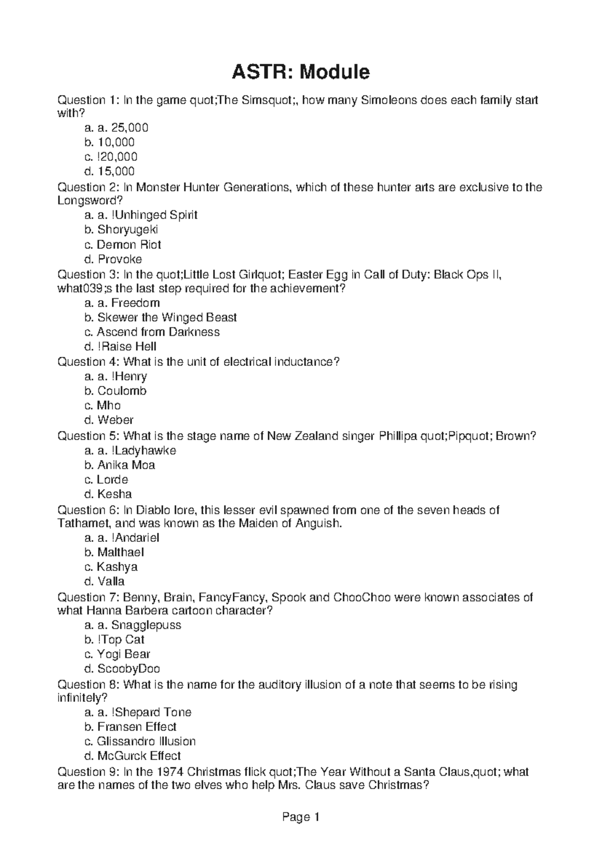 ASTR141 Sheet 2 - ASTR: Module Question 1: In the game quot;The ...