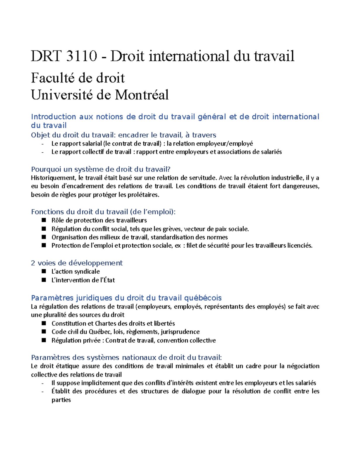 Notes de cours - DRT 3110 - Droit international du travail Faculté de ...