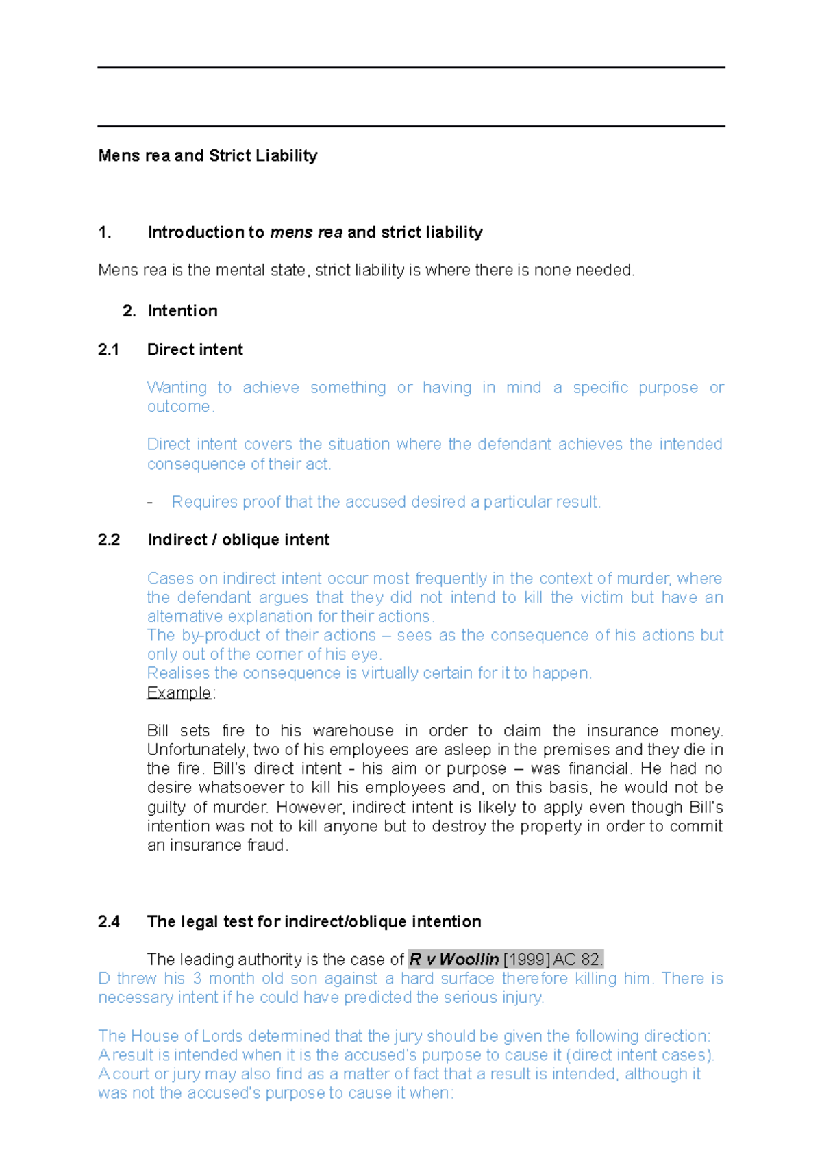 LG 2 Mens rea and Strict Liability - Mens rea and Strict Liability 1 ...