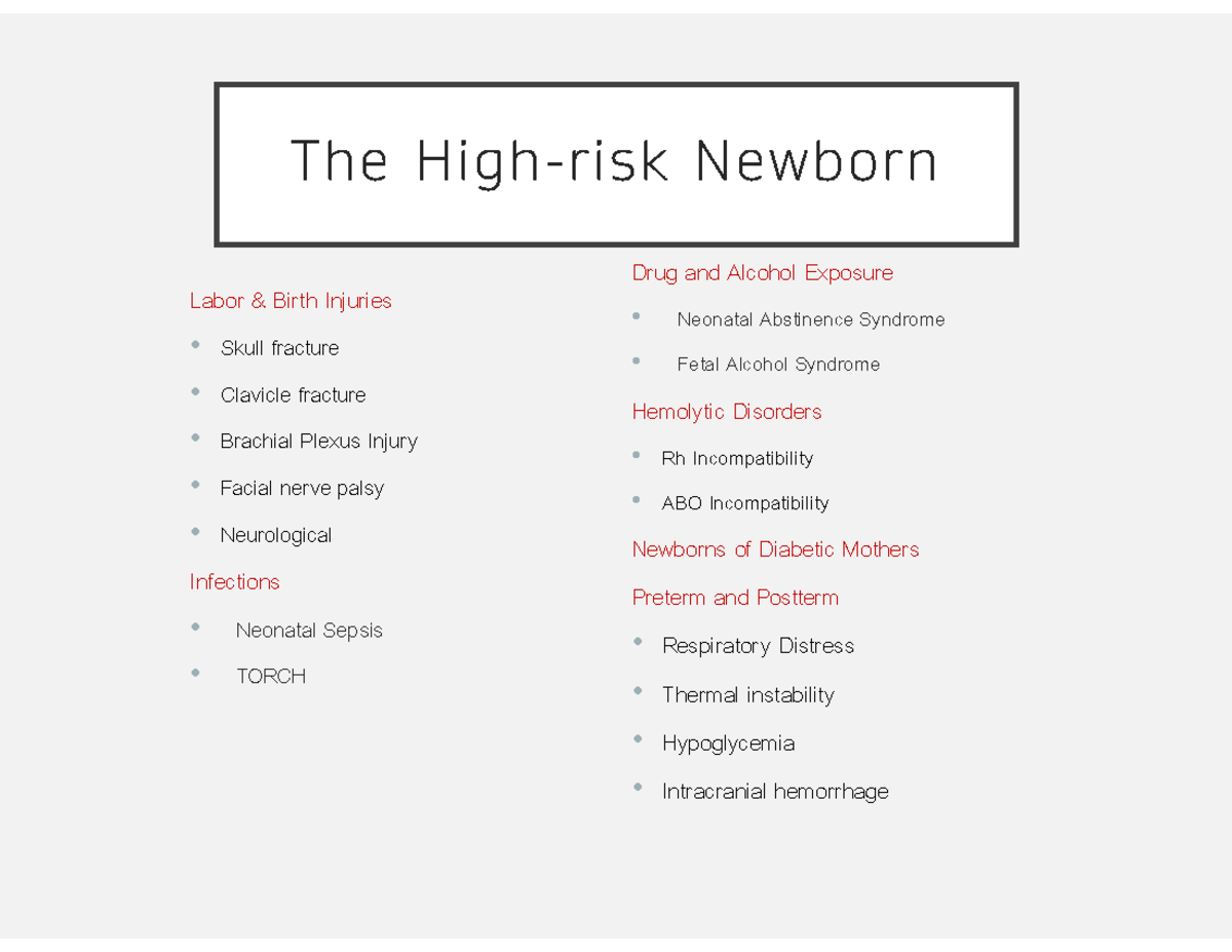 Maternity 3 exam study - The High-risk Newborn Labor & Birth Injuries ...