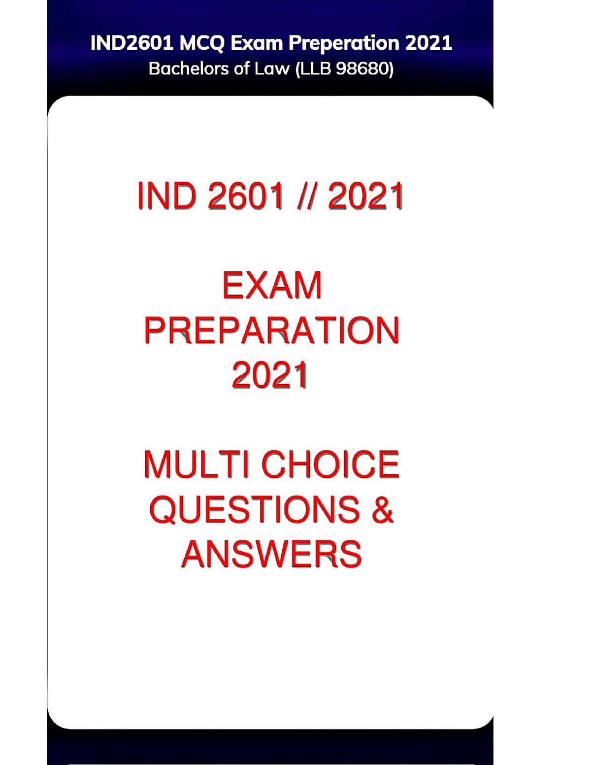 IND2601 MCQ 2023 Possible Questions Exam - IND2601 - Studocu