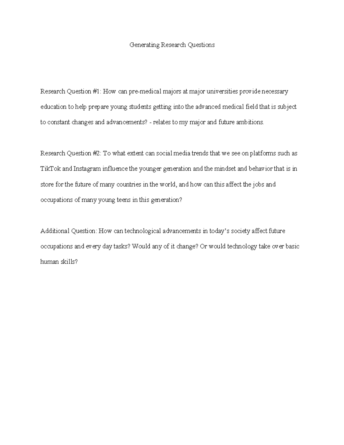 Questions - hdhqiud - Generating Research Questions Research Question ...