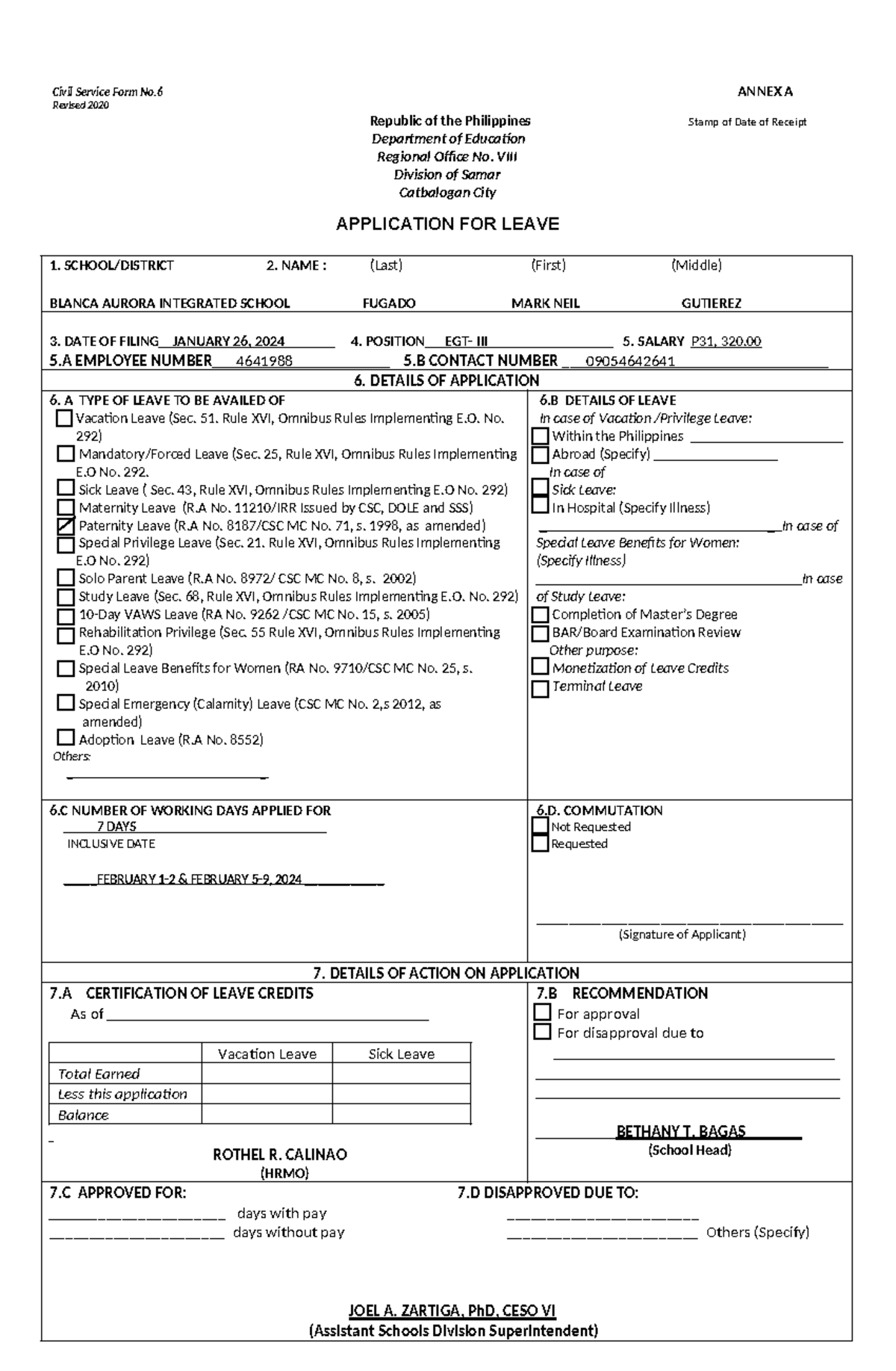 New Leave FORM page1 revised 2020 1 - Civil Service Form No ANNEX A ...