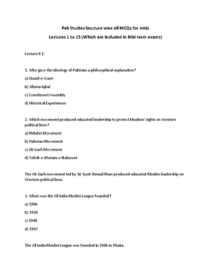 PAK301 Final TERM Solved MCQs BY Rabia - PAK30 2 ( Pa k i st a n St u d ...