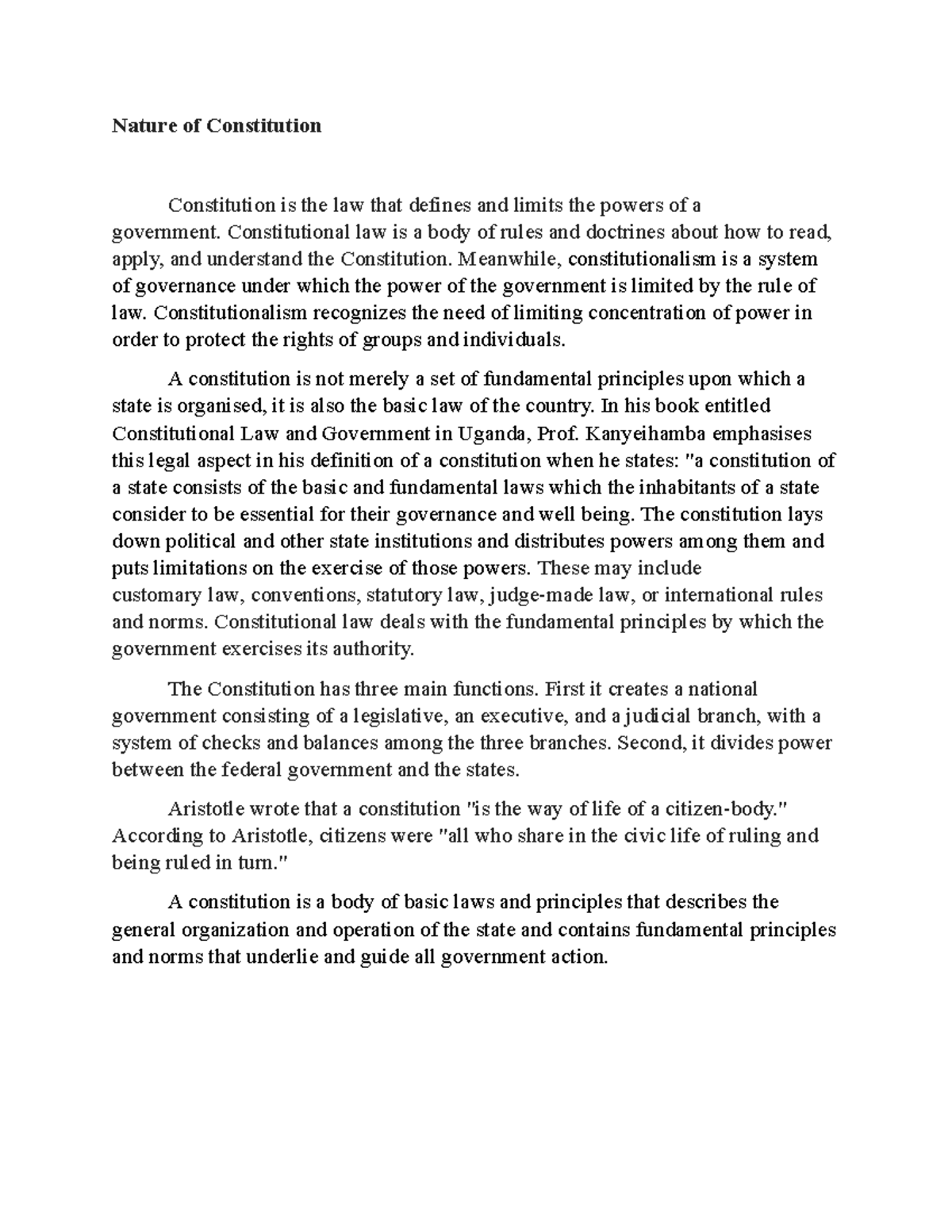 Nature of Constitution Assignment - Nature of Constitution Constitution ...