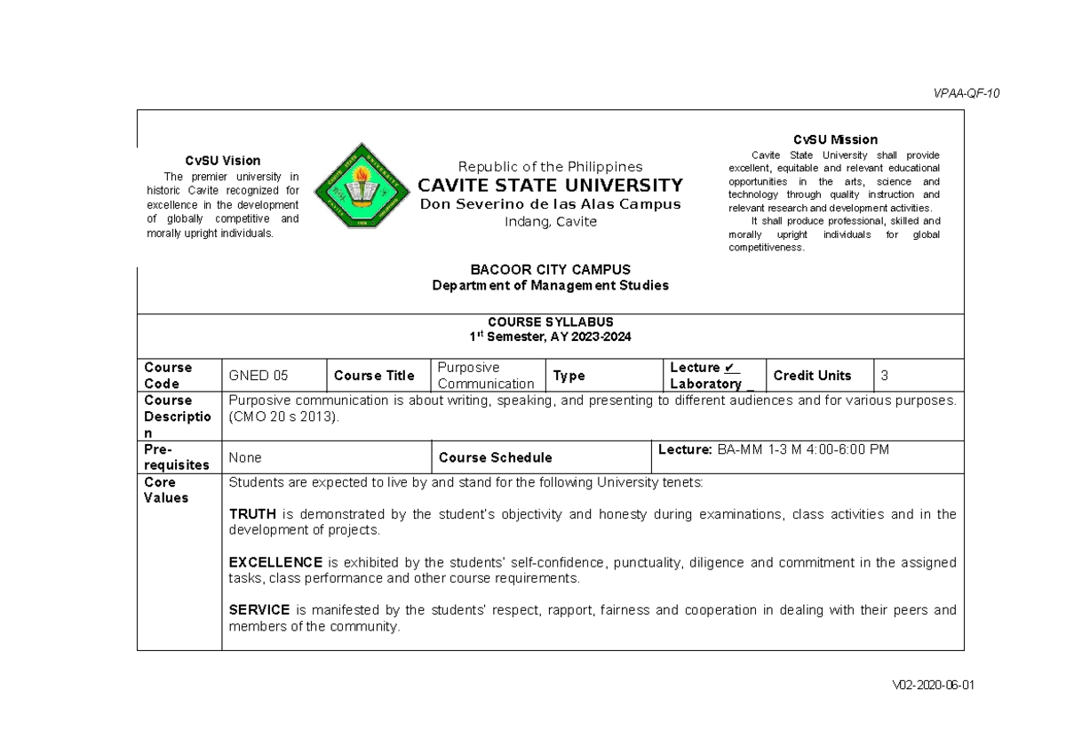 GNED 05- Syllabus - Republic of the Philippines CAVITE STATE UNIVERSITY ...