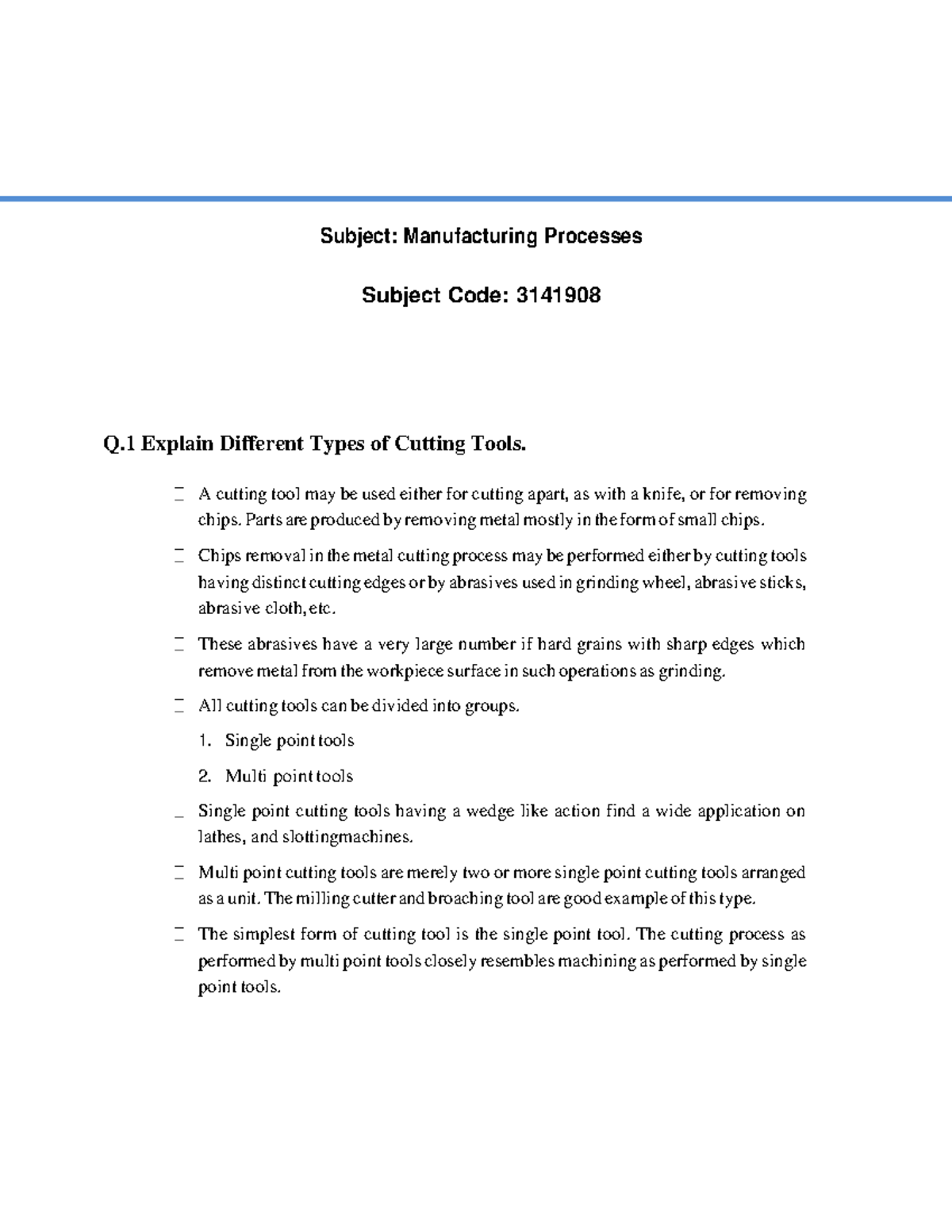 Manufacturing Processes3141908 Manufacturing Processes GTU Studocu