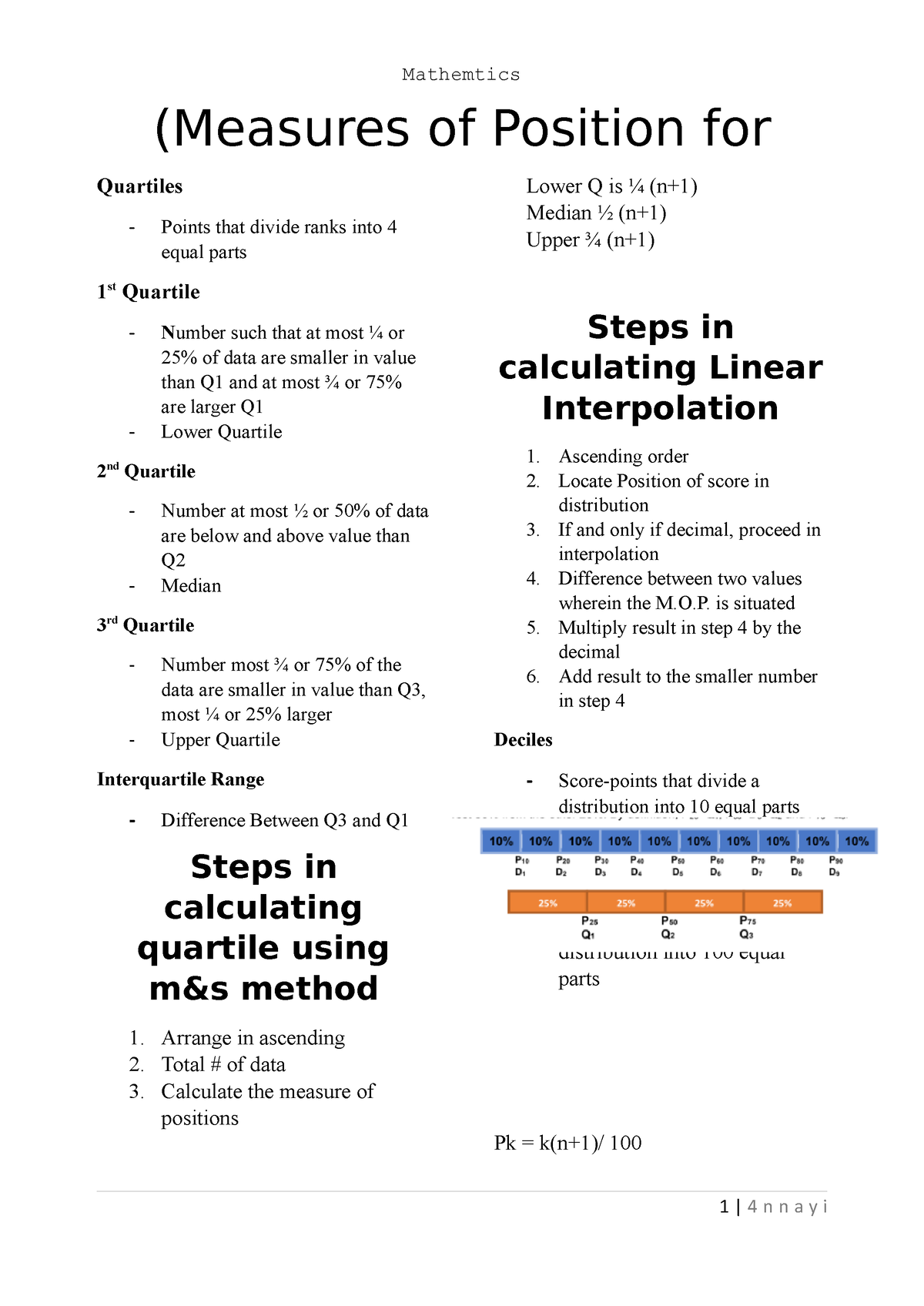 Math Ungrouped data - Mathemtics Quartiles Points that divide ranks ...