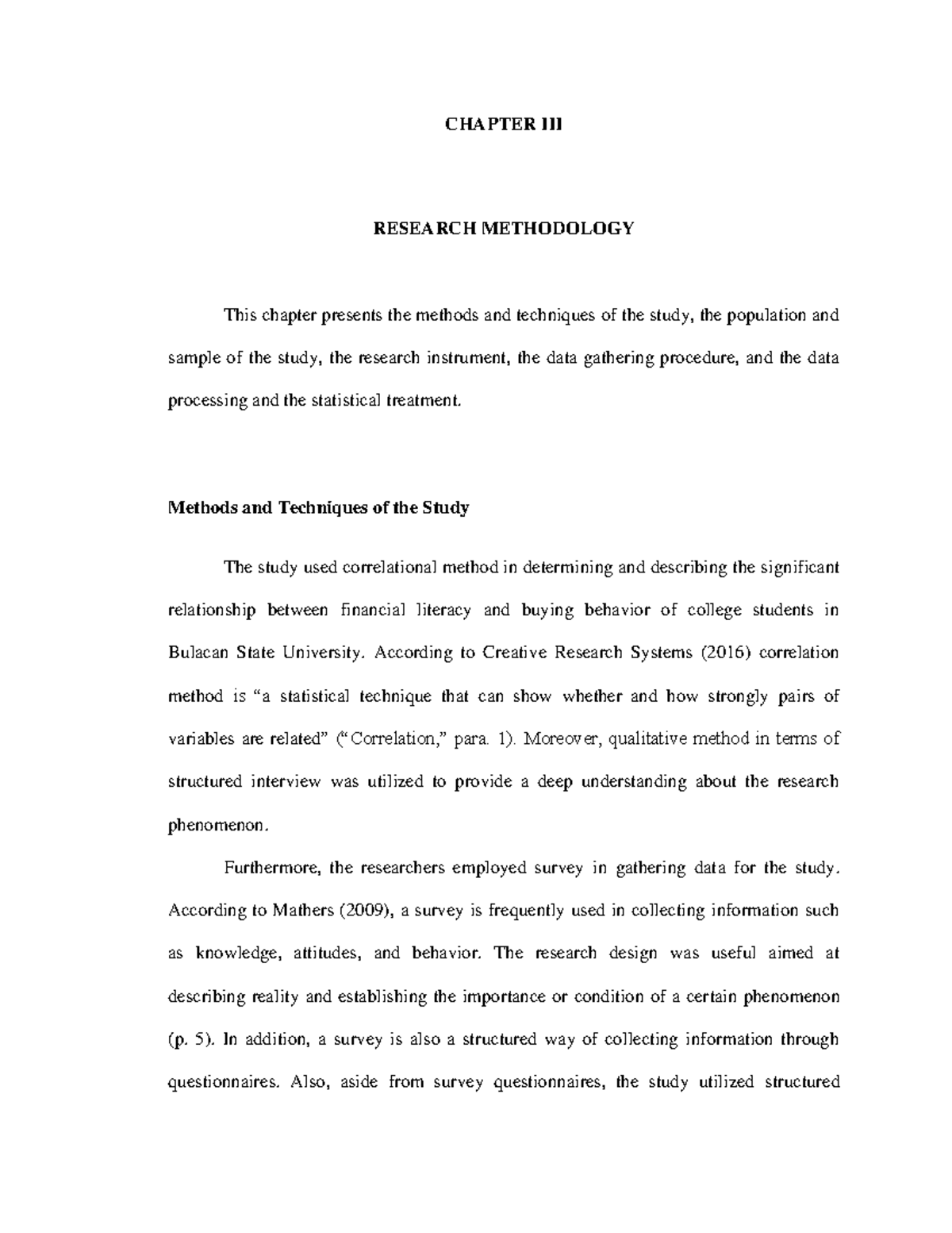 example of quantitative research chapter 3