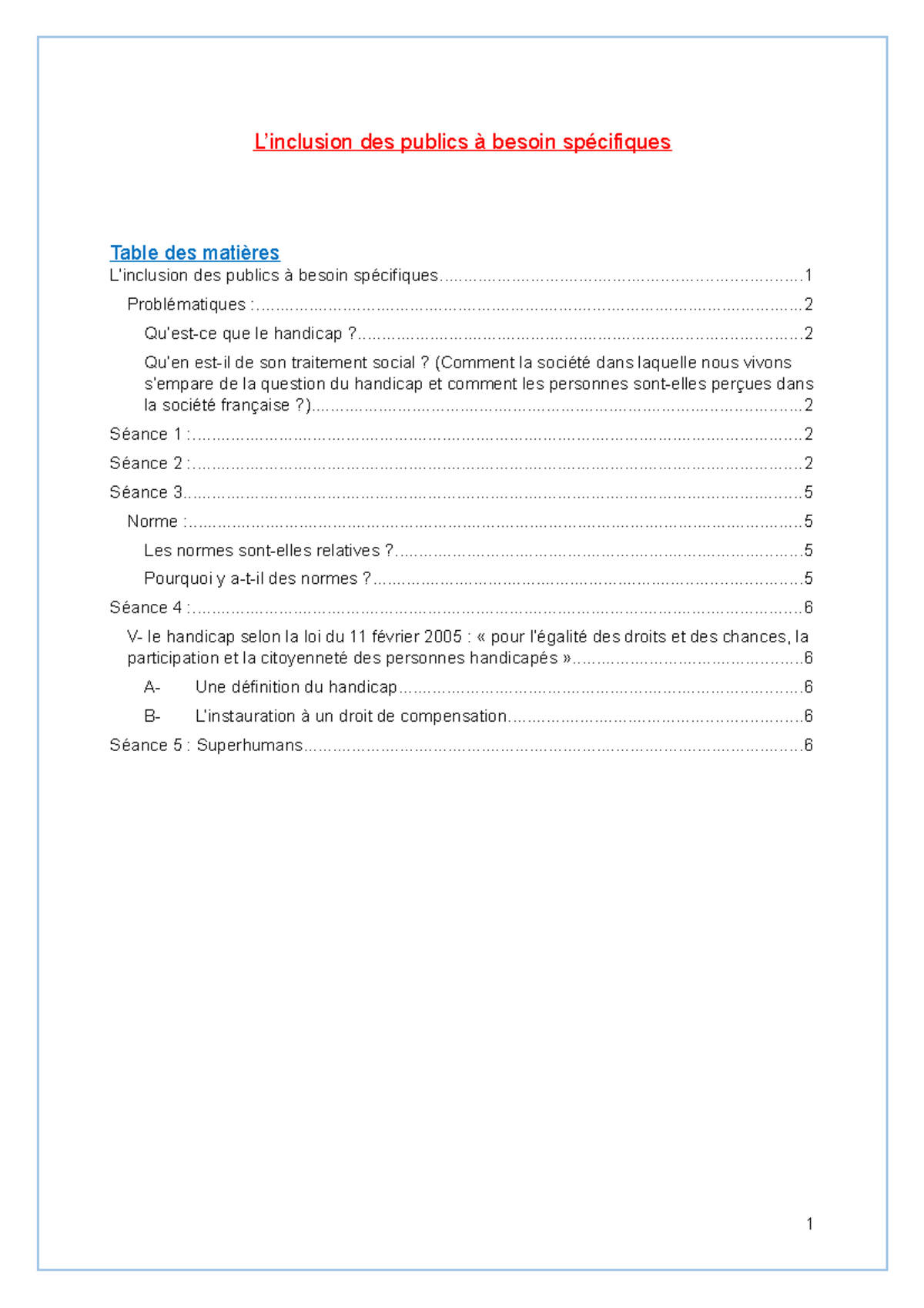 L Inclusion Des Publics A Besoins Specifiques Studocu