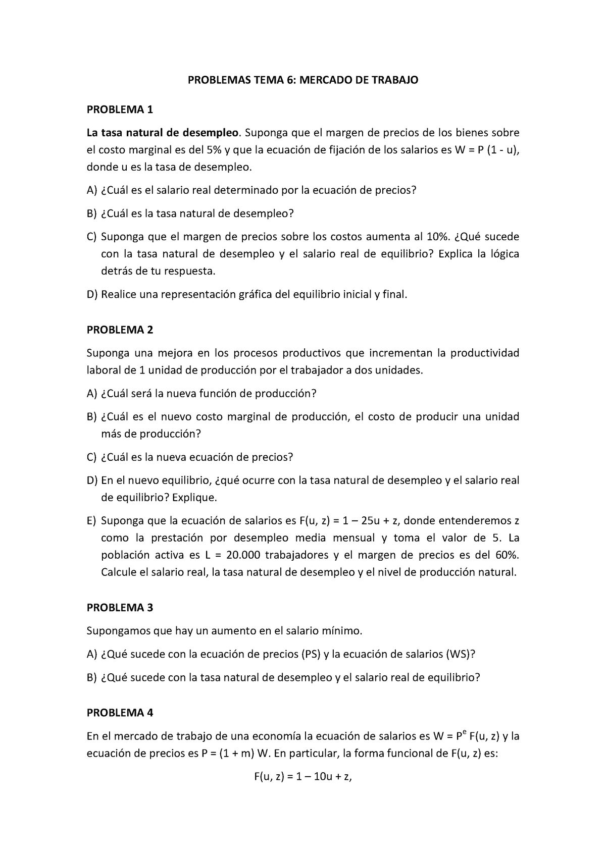 Prácticas Tema 6. Mercado De Trabajo - PROBLEMAS TEMA 6: MERCADO DE ...