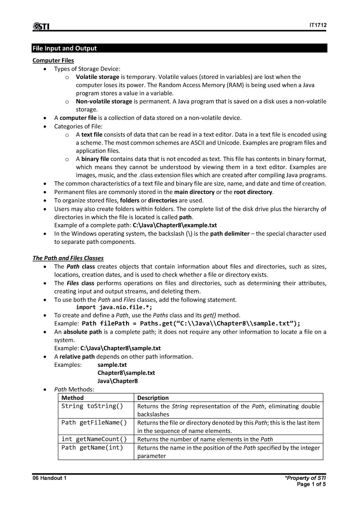 06 File-Input-and-Output - 06 Handout 1 *Property of STI File Input and ...