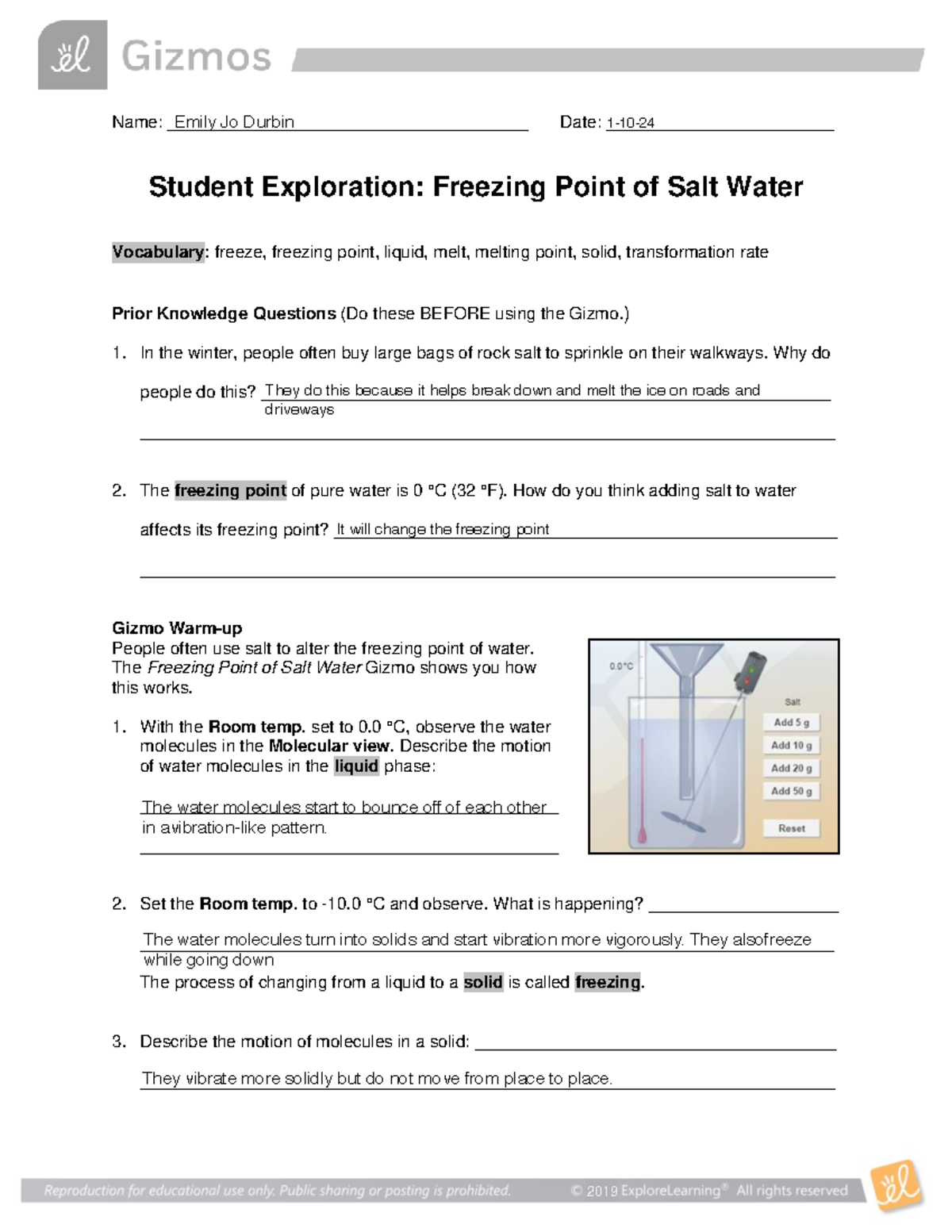 Freezing Salt Water SE - answers - Name ...