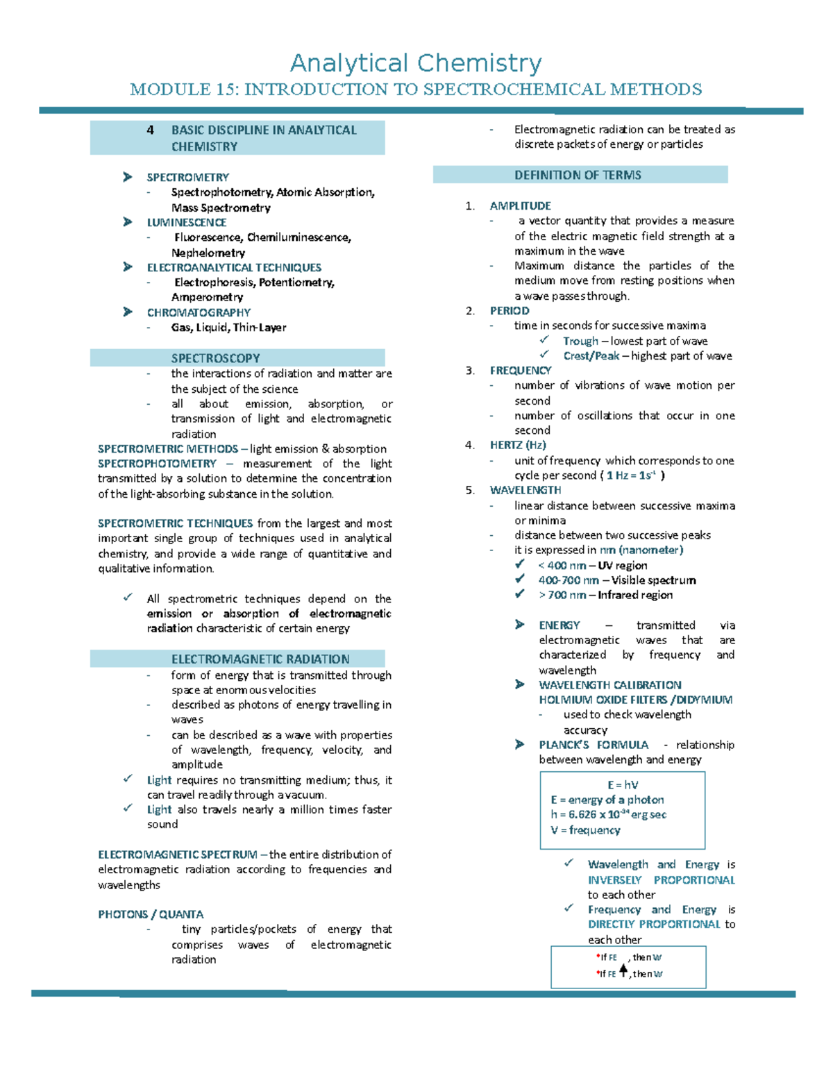 Analytical Chemistry - MODULE 15: INTRODUCTION TO SPECTROCHEMICAL ...