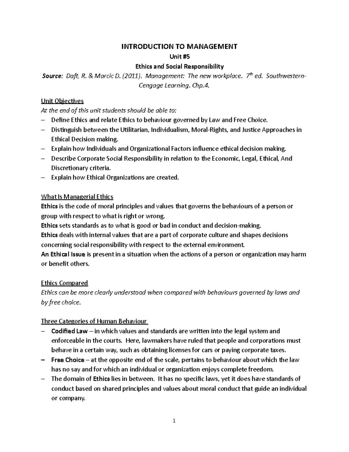 Students Notes on Unit 5 - Ethics and Social Responsibility ...