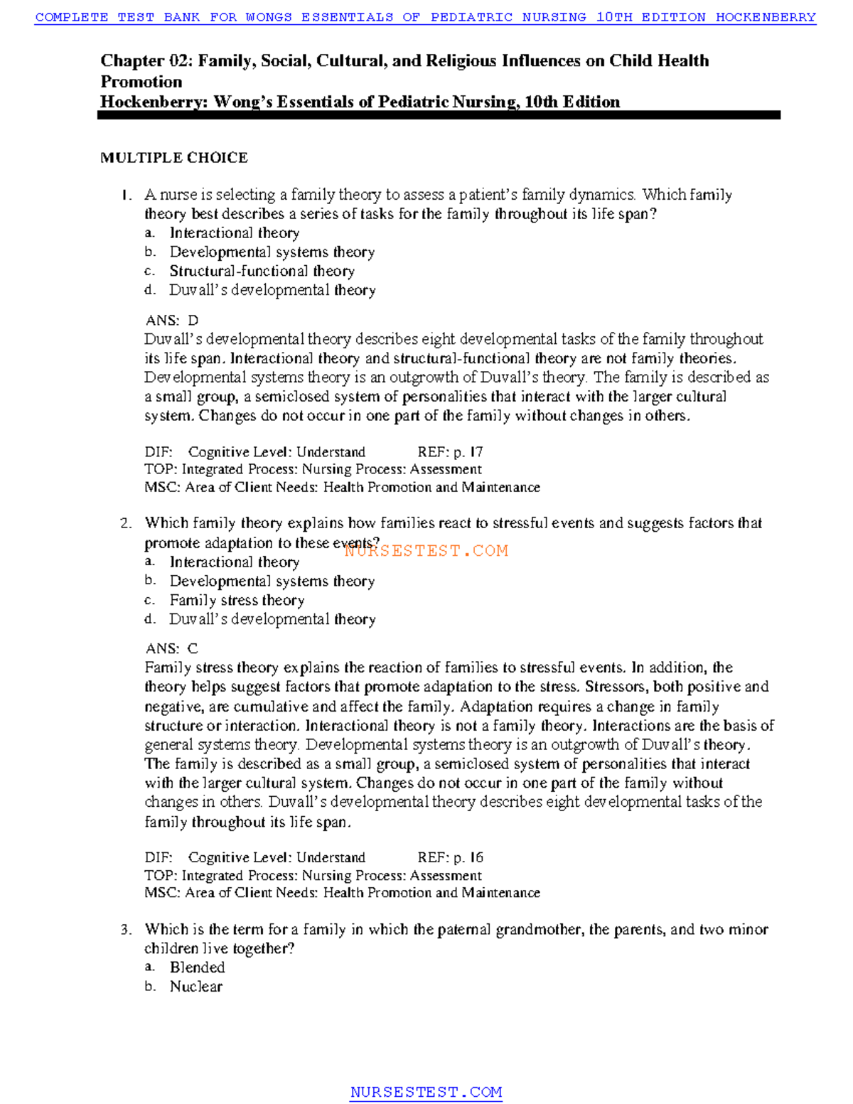 Test Bank Wongs Essentials of Pediatric Nursing 10th Edition ...