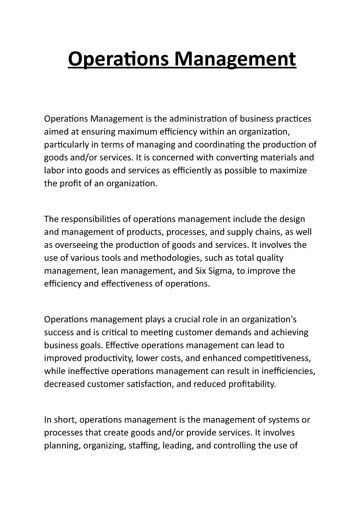 thesis title about operations management