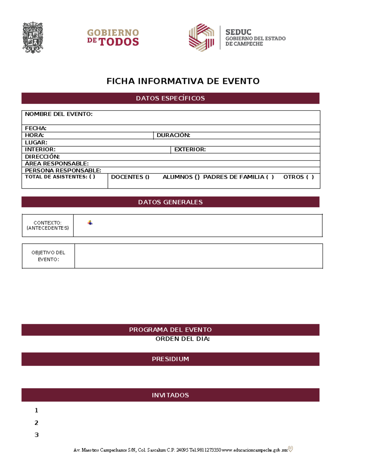 Ficha Evento Primaria (1) FICHA INFORMATIVA DE EVENTO DATOS ESPECÍFICOS NOMBRE DEL EVENTO