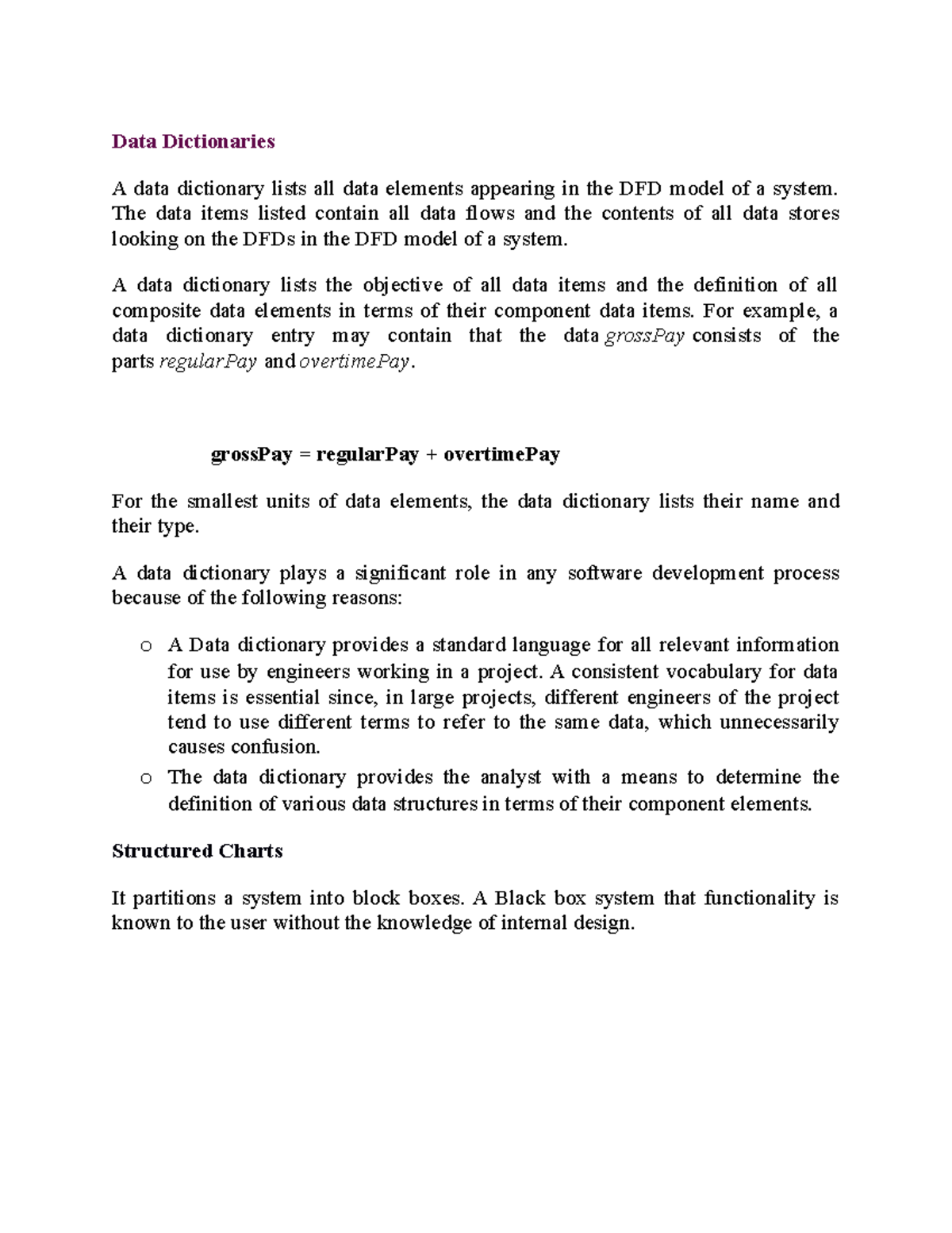 11 notes of unit 1 Data Dictionaries A data dictionary lists all