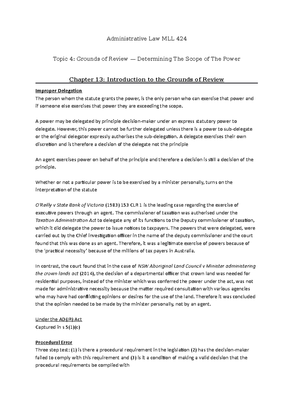 Exam Notes Topic 4 - Grounds for review Scope of power - Administrative ...