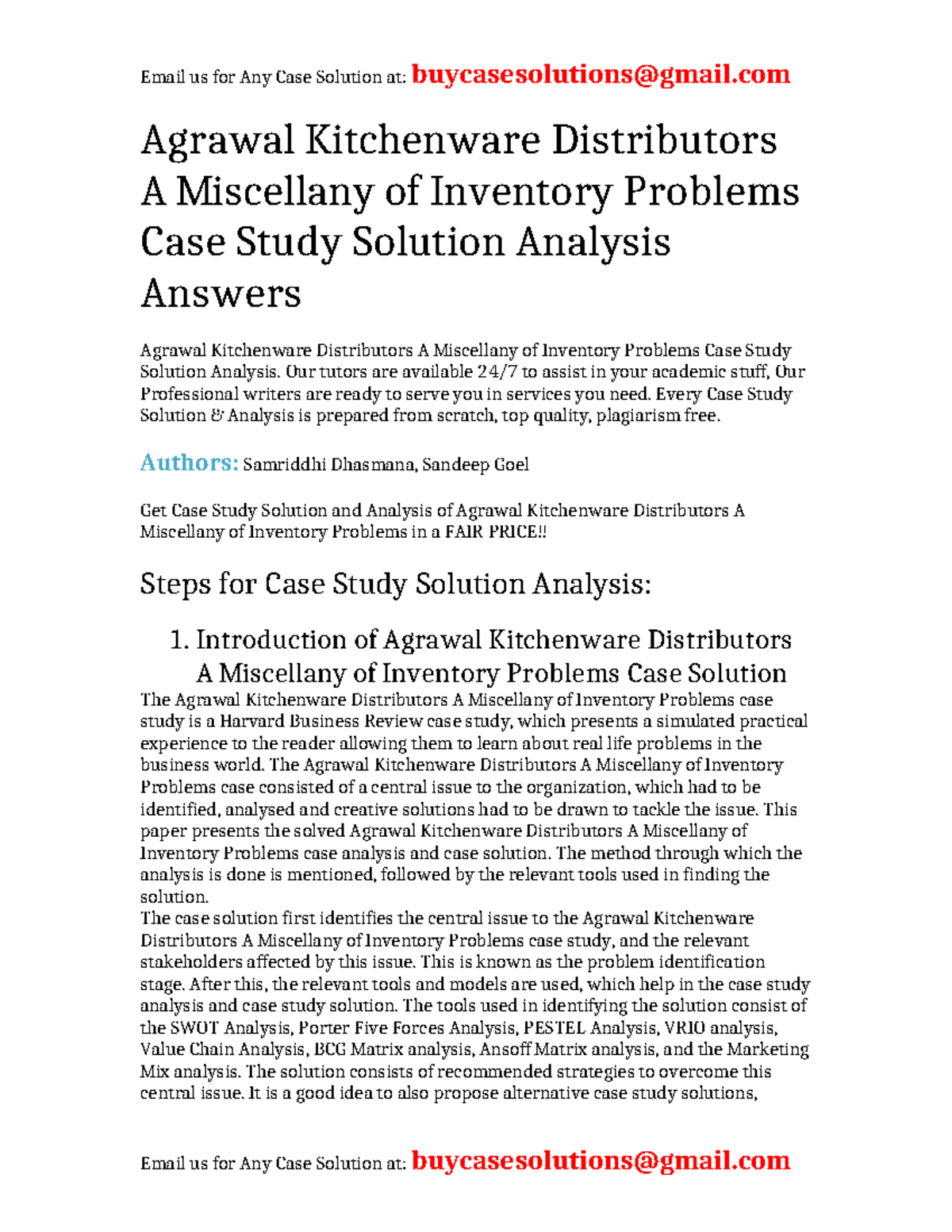 Case Solution Agrawal Kitchenware Distributors A Miscellany of