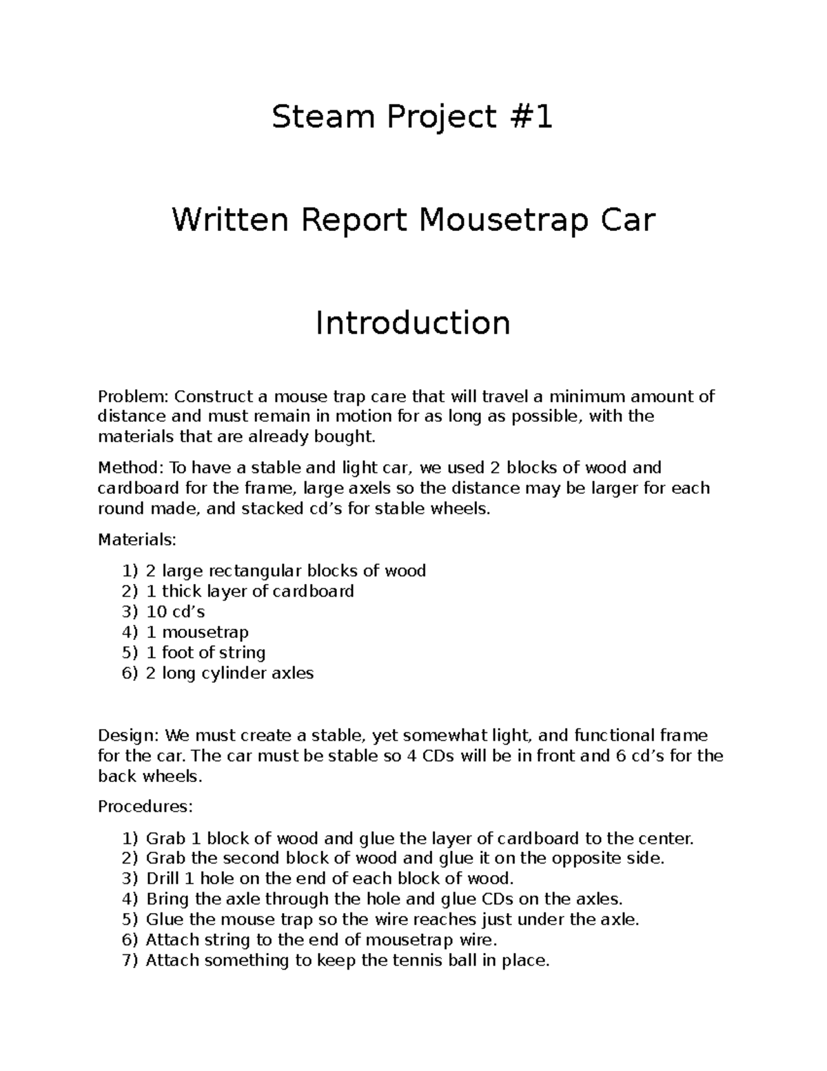 Steam Project Steam Project Written Report Mousetrap Car Introduction steam-project-steam-project-written-report-mousetrap-car-introduction