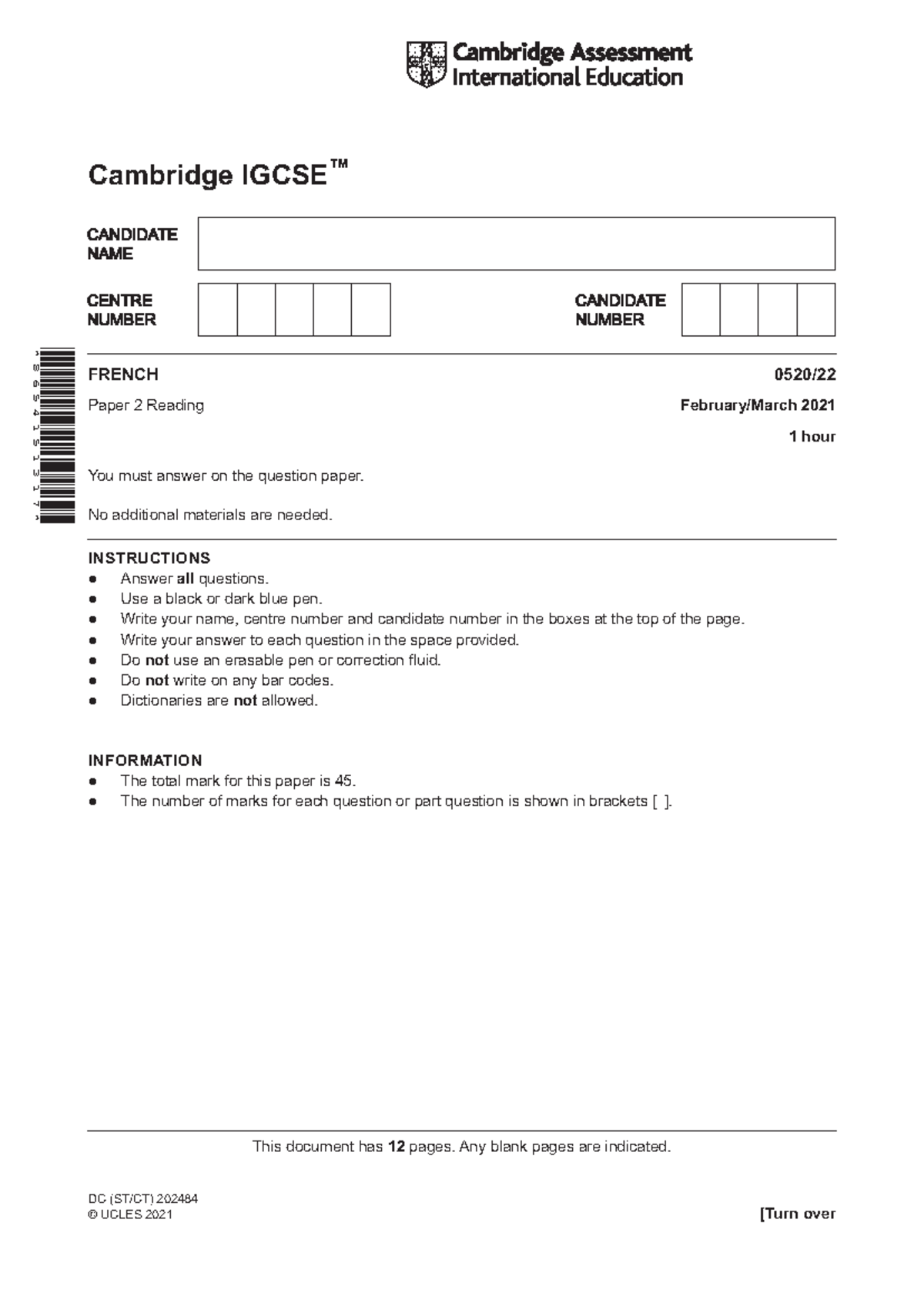 0520 m21 qp 22 - This document has 12 pages. Any blank pages are ...