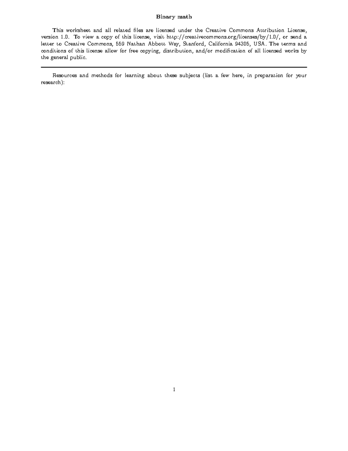 V1 bin math-1 Practice - math work sheet - Binary math This worksheet ...