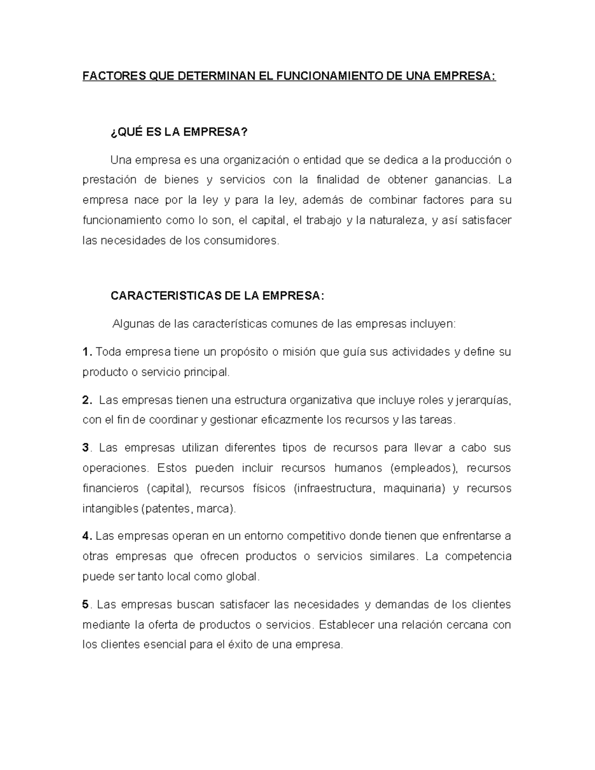 Factores que determinan el funcionamiento de una empresa - FACTORES QUE ...