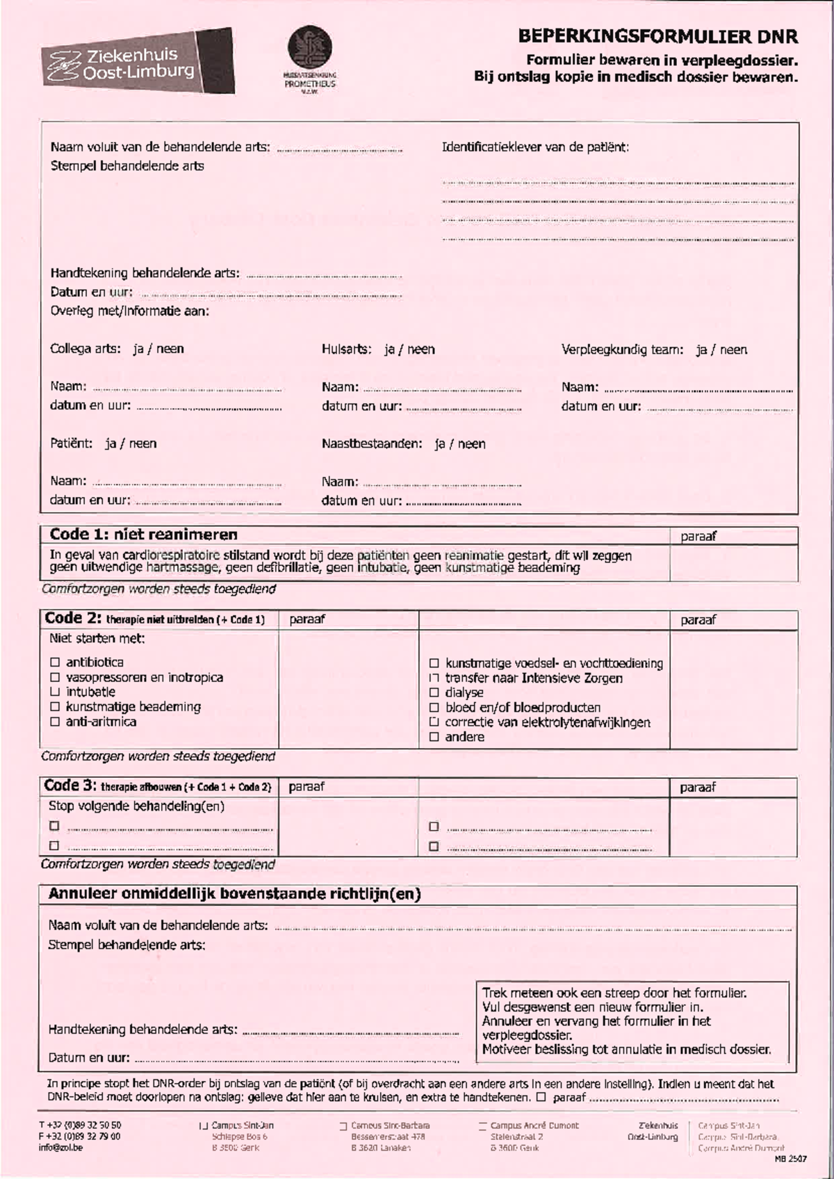 Beperkingsformulier DNR-code deel 2 - Verpleegkunde van fundamenten 4 ...