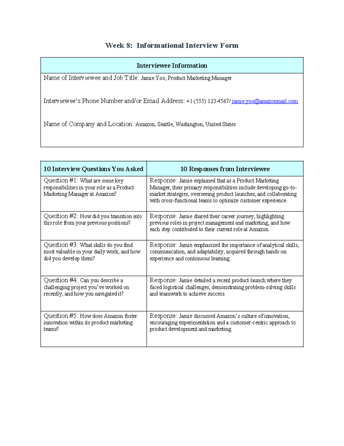 Week8 Informational Interview Form - Week 8: Informational Interview ...