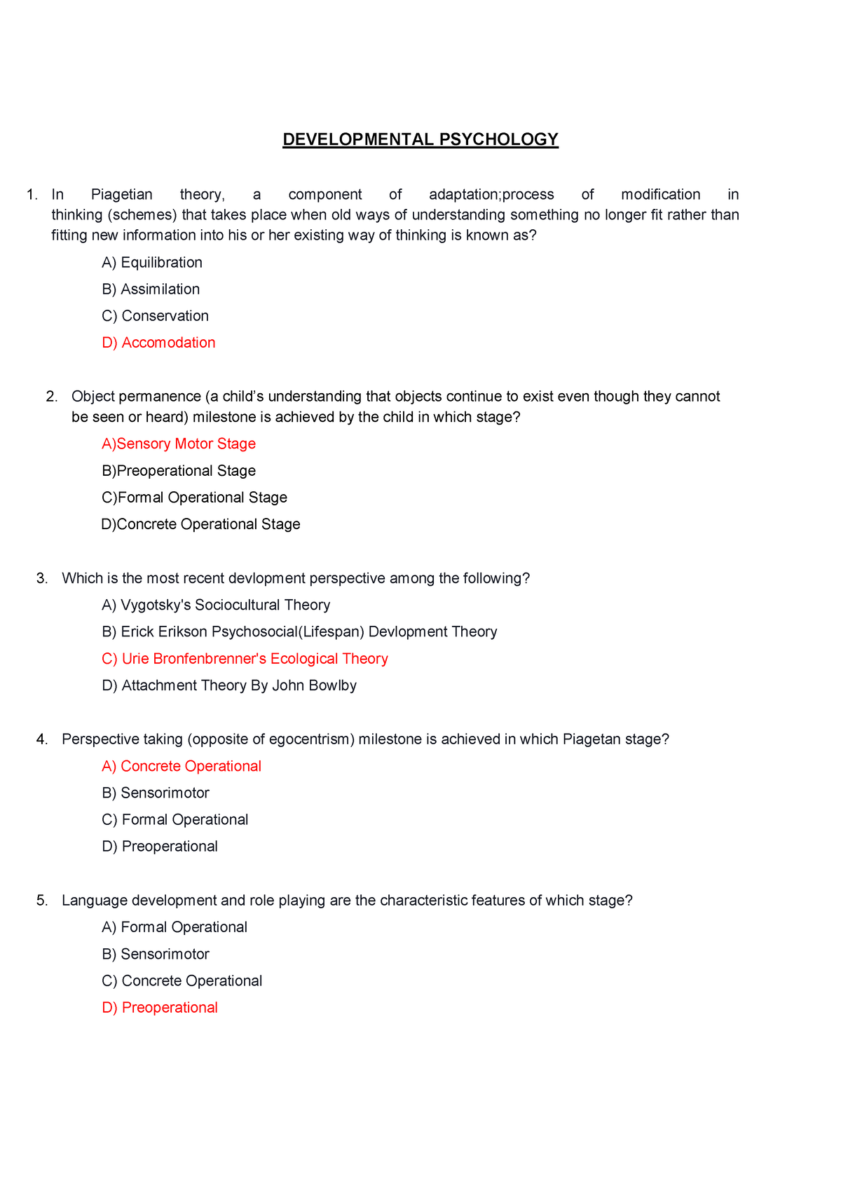 essay questions developmental psychology