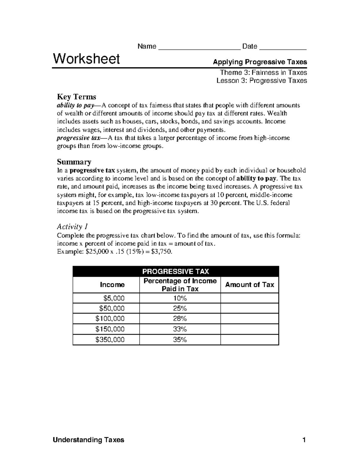 Econ 2 - Good practice for Economics class - Understanding Taxes 1 Name ...