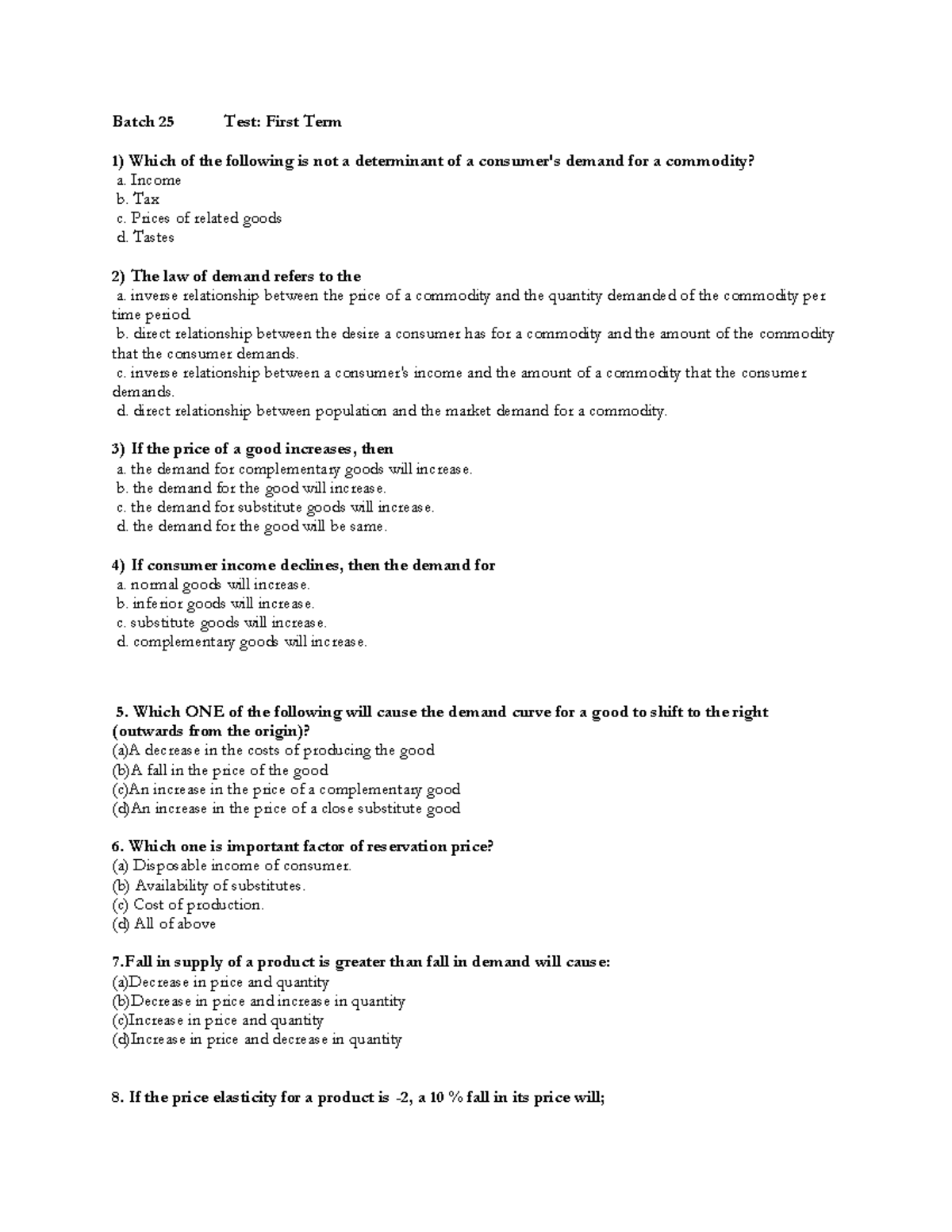 Batch-26 First Assesment chap 2-3-4 Questions - Batch 25 Test: First ...