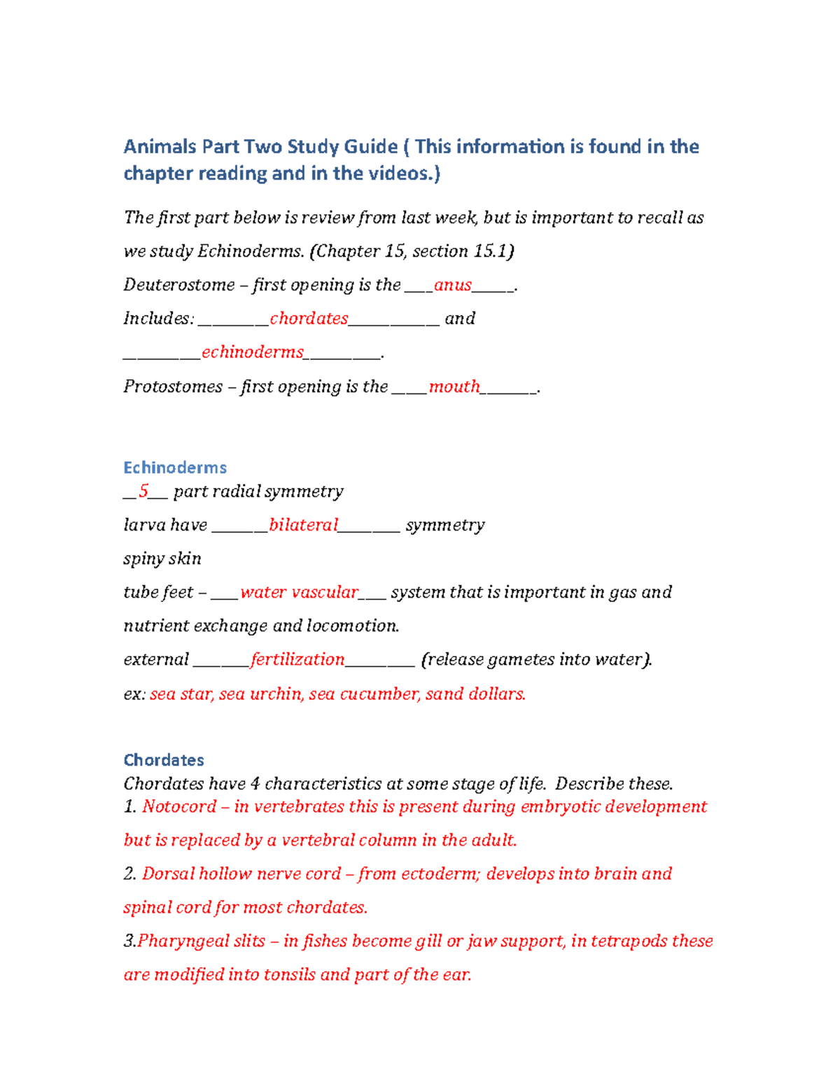 Animals - Chordates and Vertebrates Study Guide - Animals Part Two ...