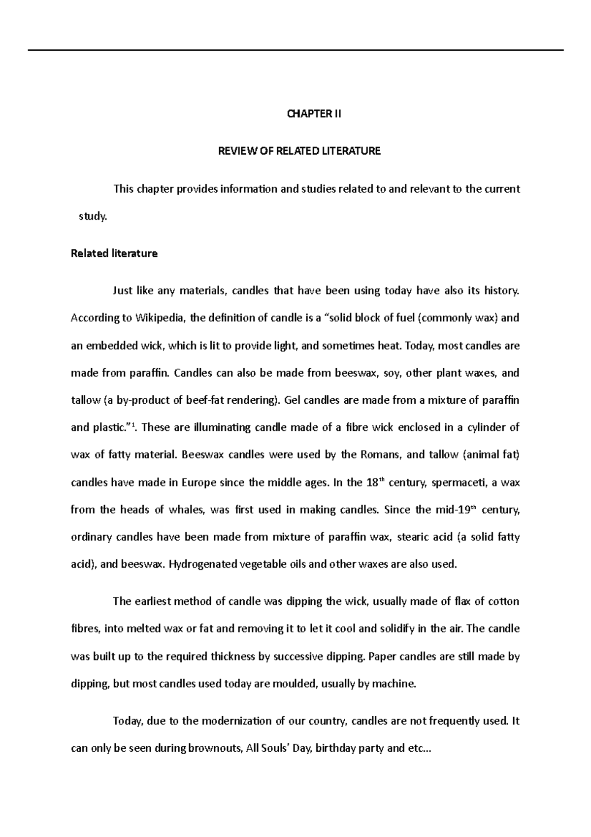 Chapter II Candles Lecture Notes CHAPTER II REVIEW OF RELATED