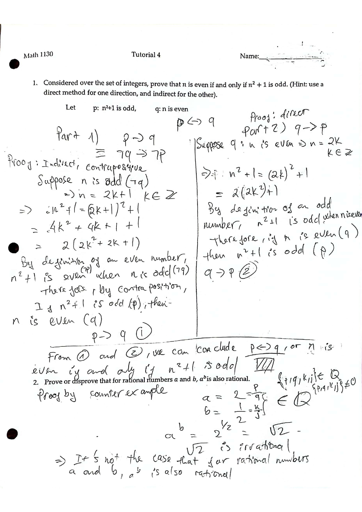 Discrete 1 Tutorial Intro TO Proof - MATH 1130 - Studocu