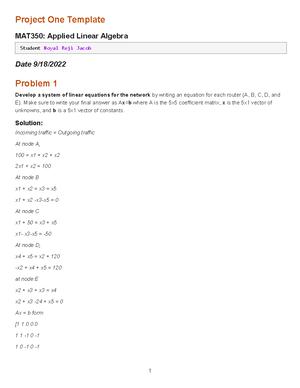 MAT 350 Project One - Project One Template MAT350: Applied Linear ...