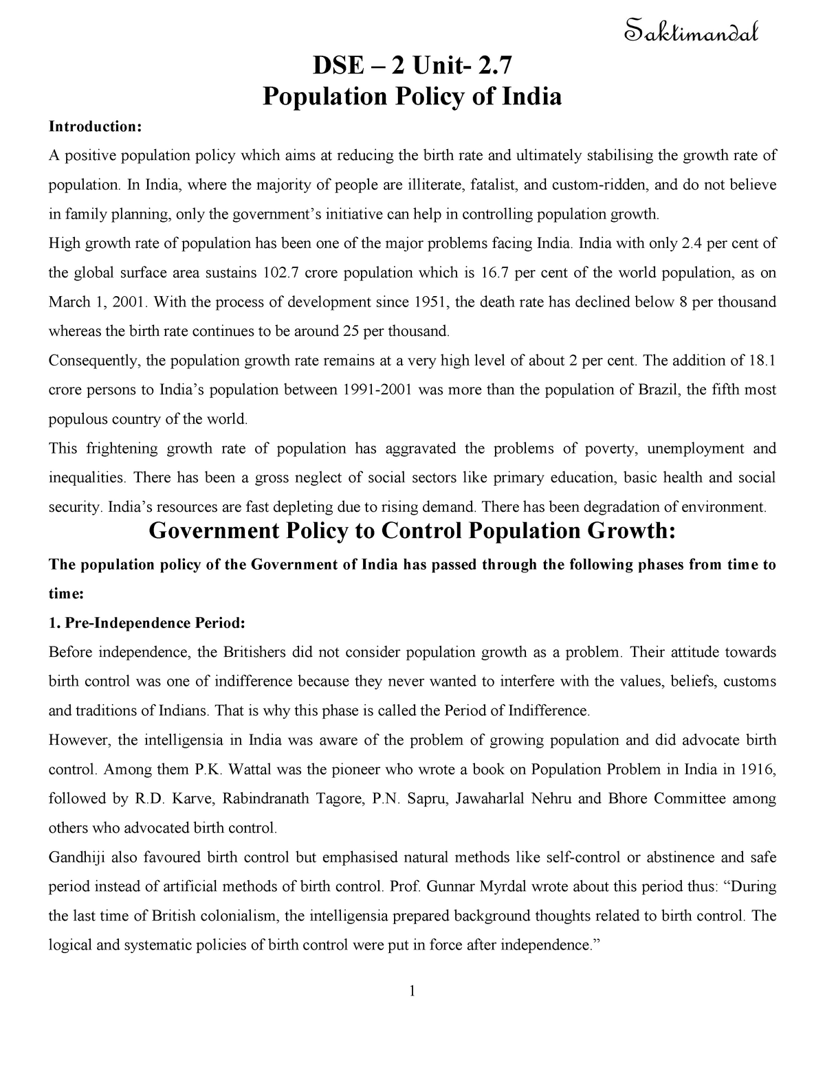 short essay on population policy in india