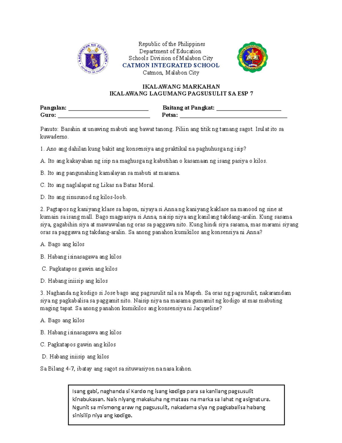 Q2-2ND Summative TEST - GRADE 6 PURPOSES - Republic Of The Philippines ...