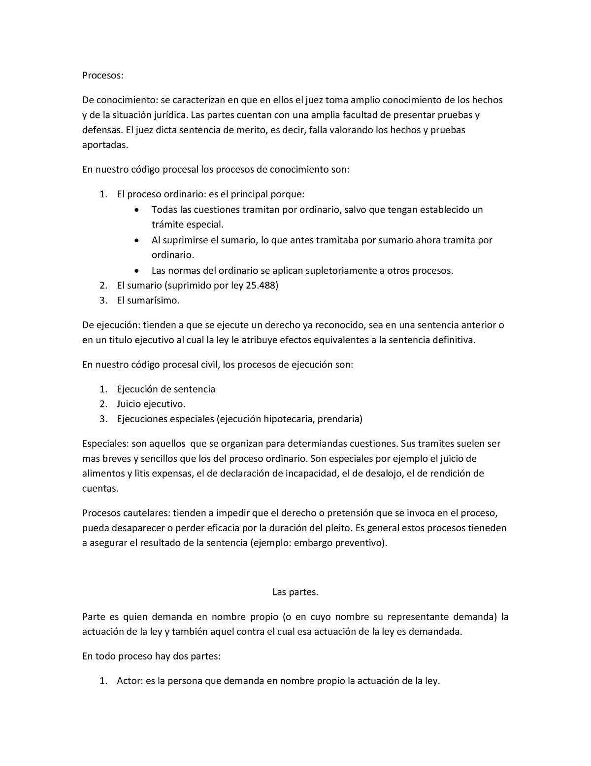 Resumen Derecho Procesal Civil - Procesos: De Conocimiento: Se ...