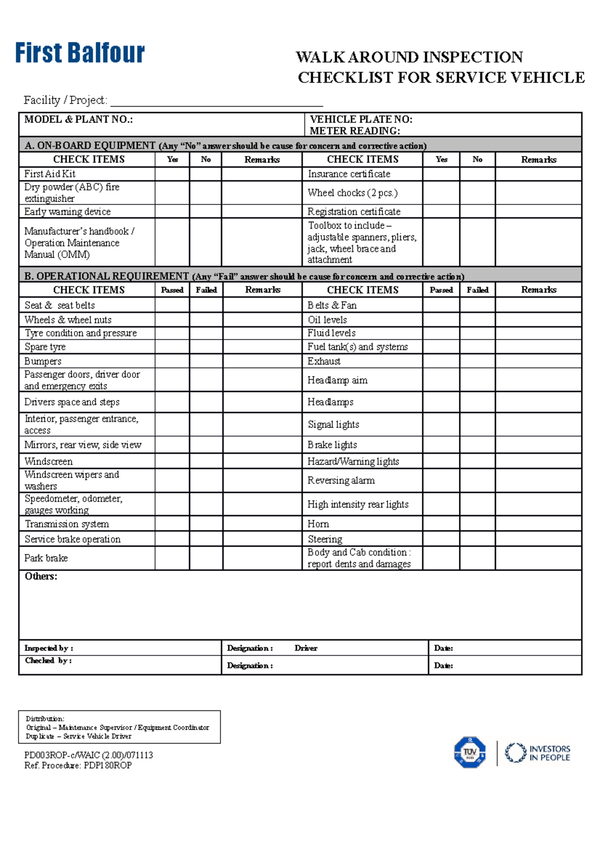 PD003ROP-c (WAIC) Walk around inspection checklist for Service Vehicles ...