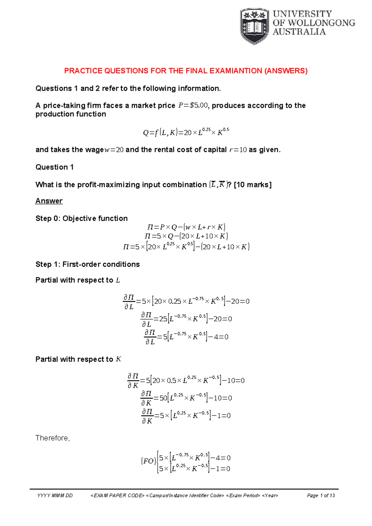2. 222, FE, Practice (Answers) - PRACTICE QUESTIONS FOR THE FINAL ...