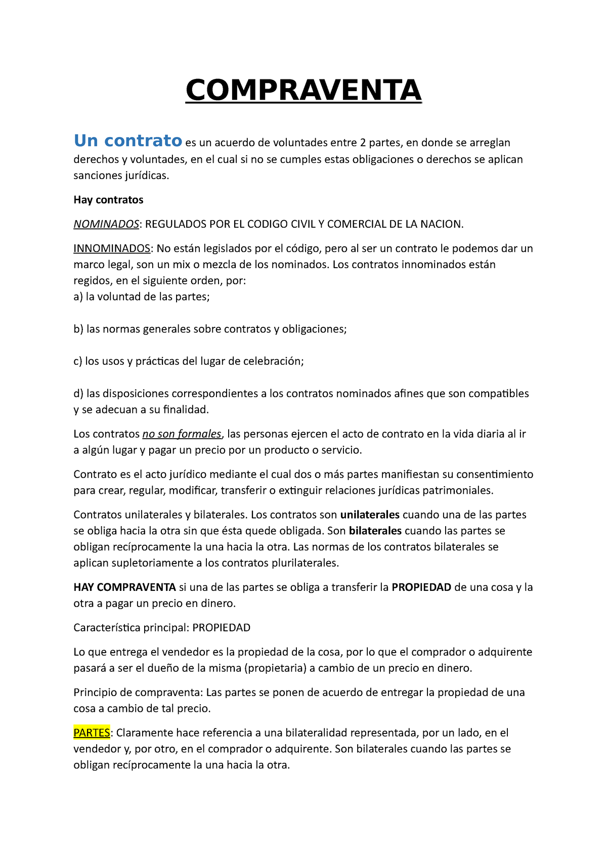 Compraventa Compraventa Un Contrato Es Un Acuerdo De Voluntades Entre Partes En Donde Se