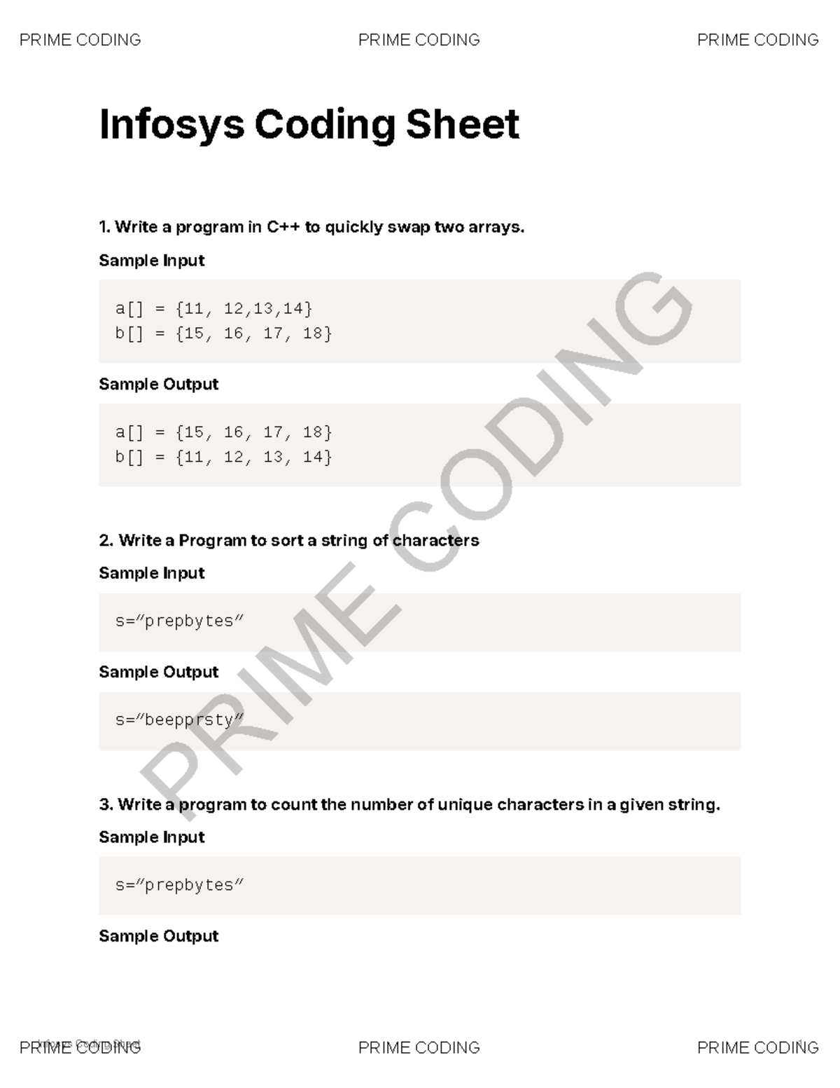 Infosys Coding Sheet - Sample Input a[] = {11, 12,13,14} b[] = {15, 16 ...