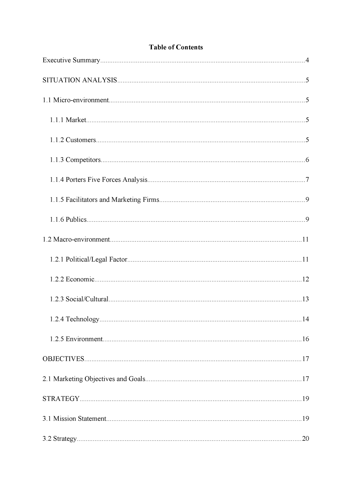 Marketing Plan-1Marketing plan - Table of Contents Executive - Studocu